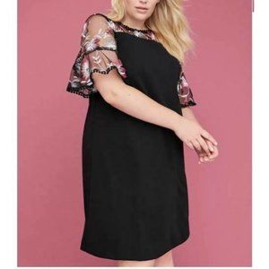 Lane Bryant Embroidered Floral Mesh Yoke Dress A-Line Black Dress Mesh Sleeve 18